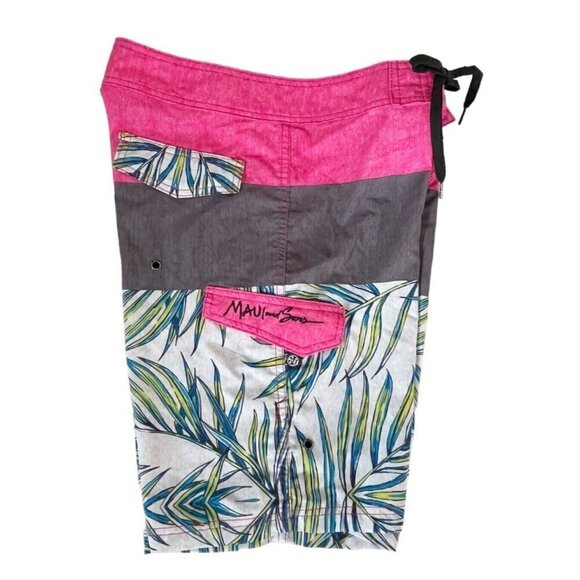 Maui & Sons Men's Sz 30 Black Shark 4 Way Stretch Pink Gray Tropical Boardshorts - Picture 6 of 6